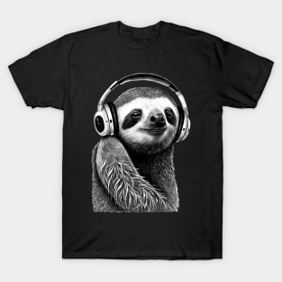 Sloth with Headphones Painting T-Shirt